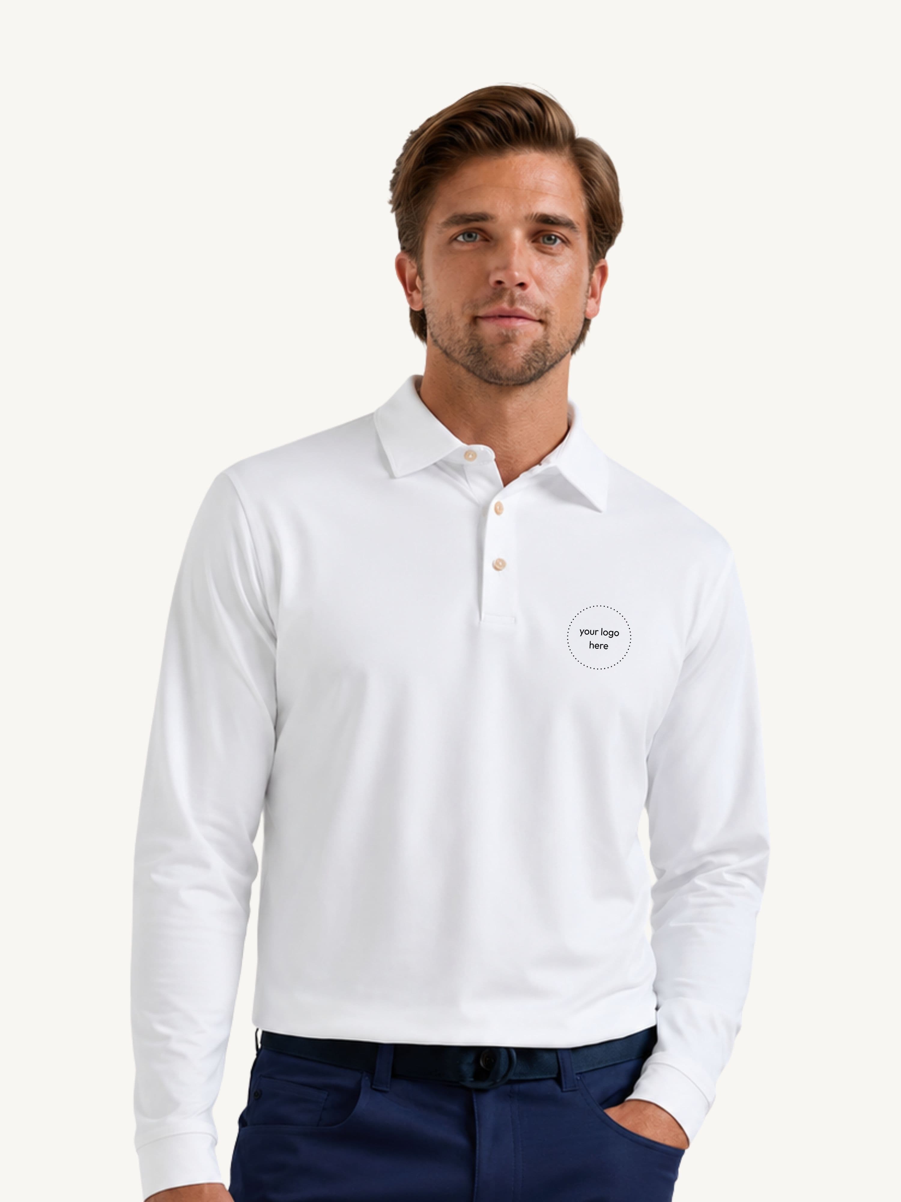 Peter Millar Men's Solid Performance Long-Sleeve Polo